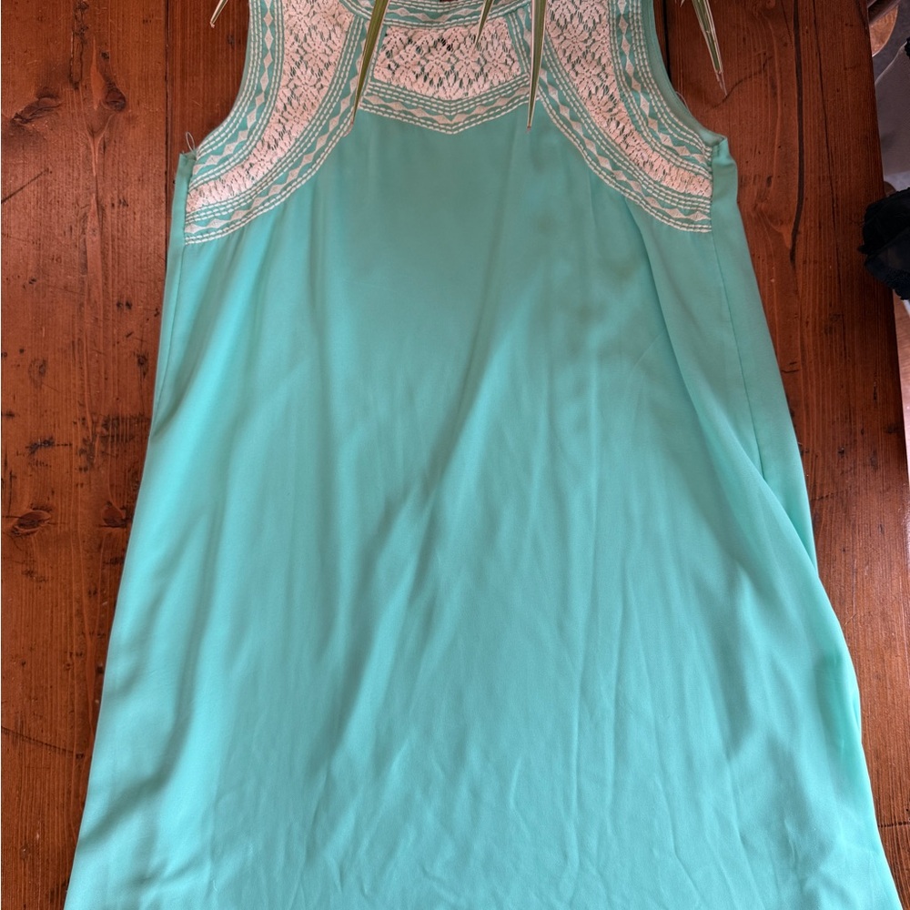 Teal Sleeveless Dress with Lace Detail